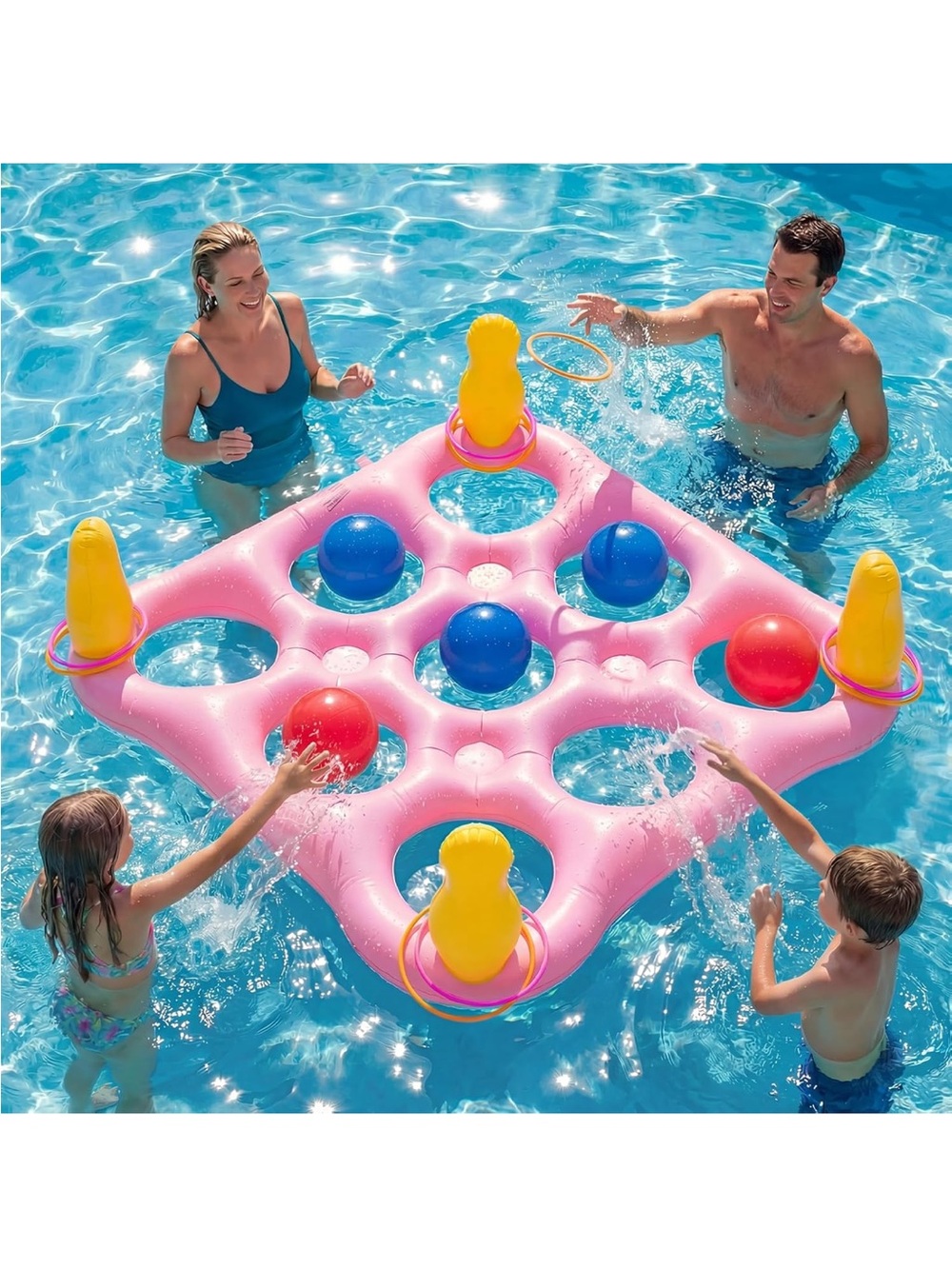 New Open Box Tic-Tac-Toe Pool Toys Games - 2-in-1 Giant Inflatable Pool Floats